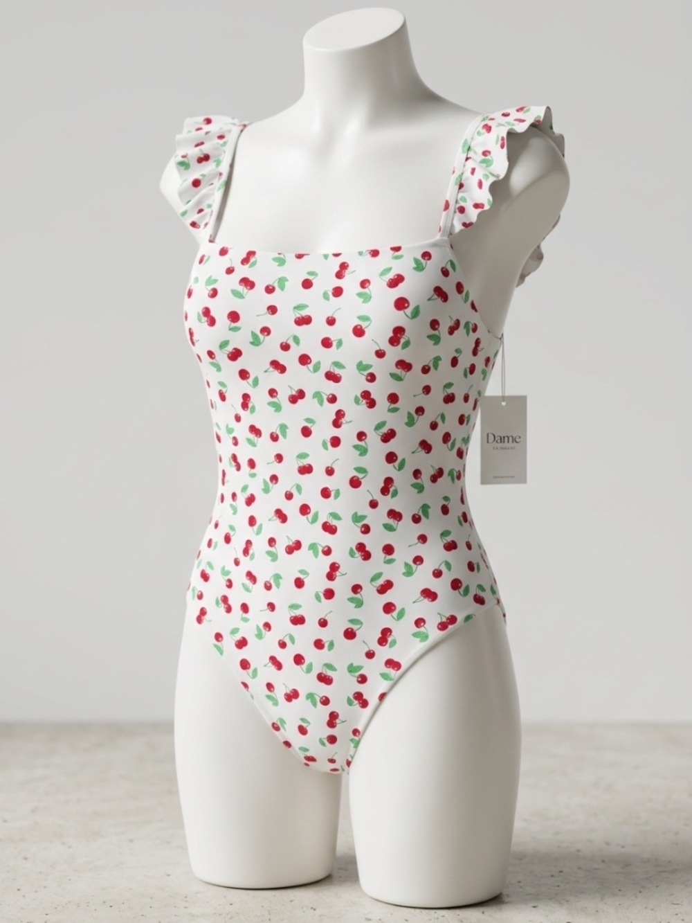 NWT Aqua Swim White Cherry Print One Piece Swimsuit Size S